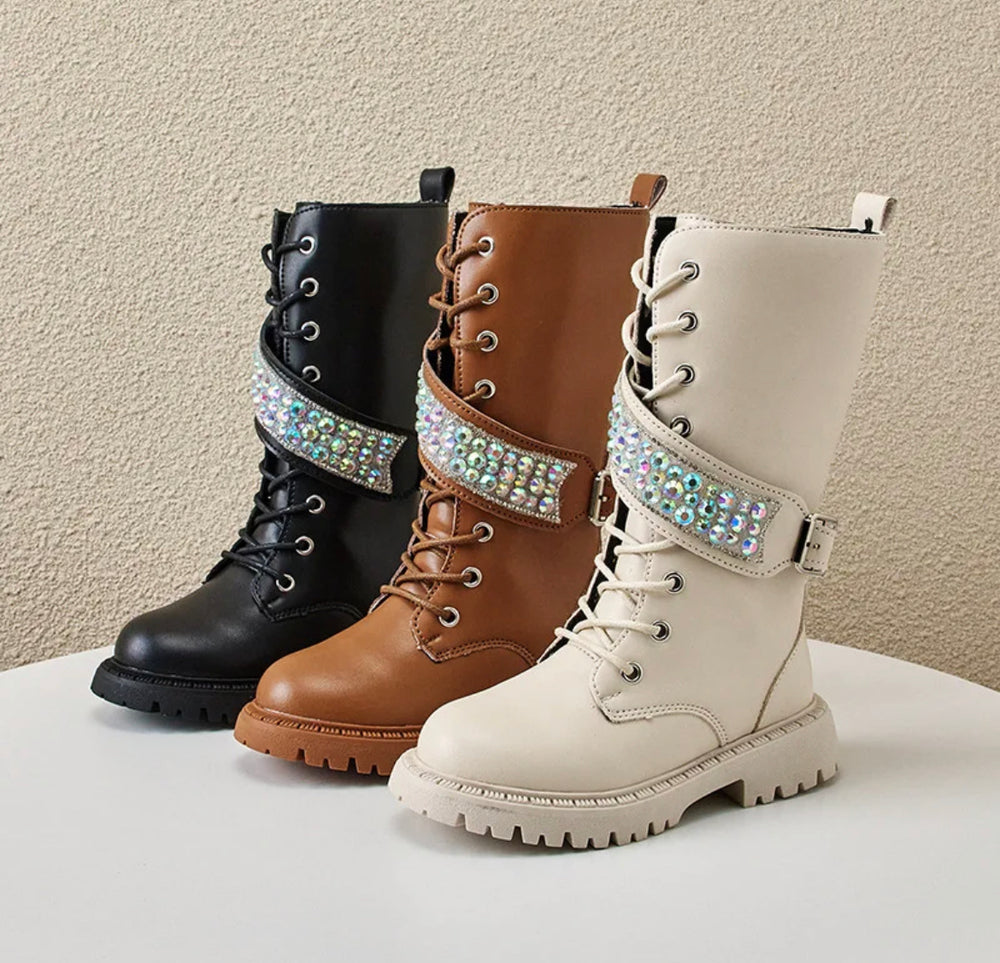 The Sparkle Strap Combat Boots Black 27