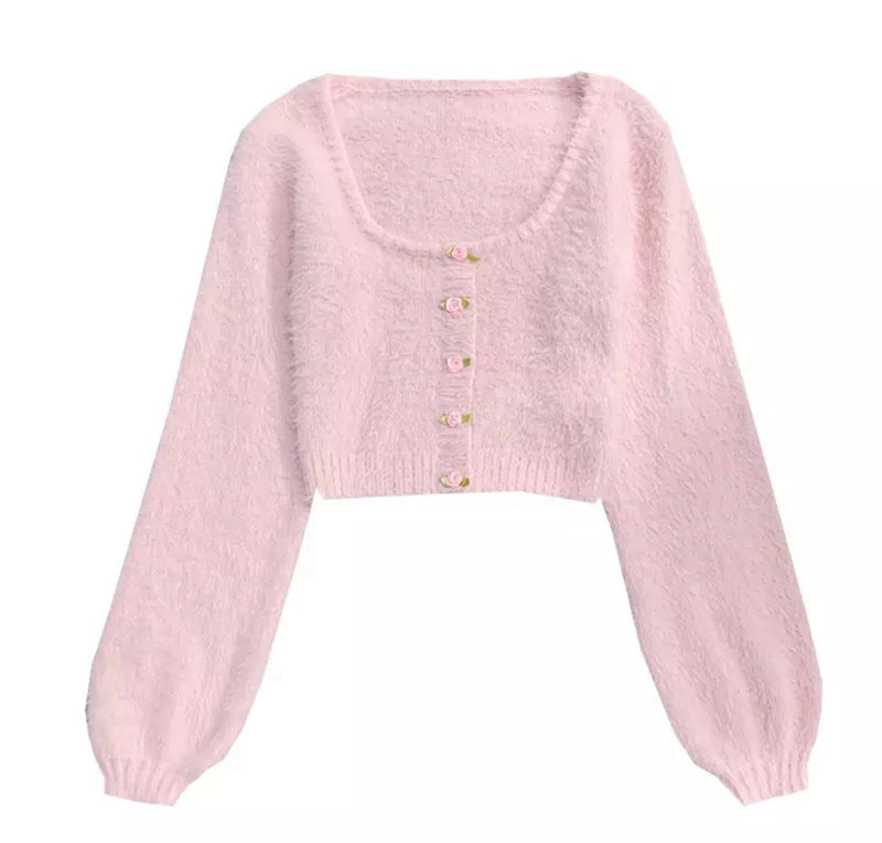 The Mommy Cropped Rosette Cardigan